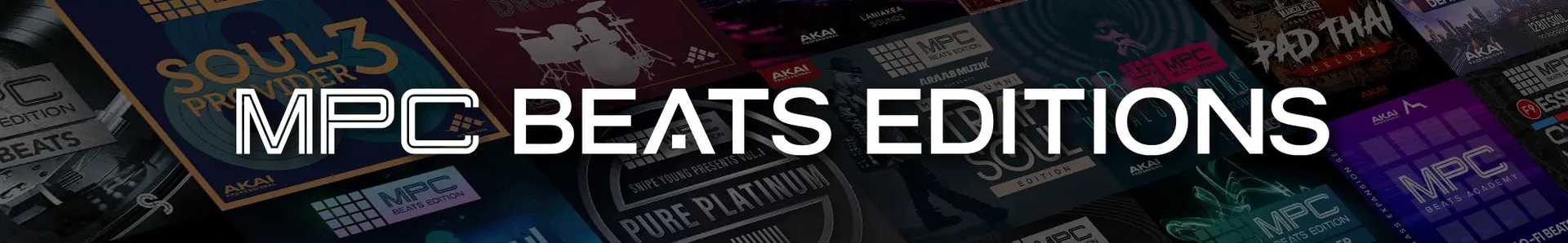 MPC Beats Editions - Array of packs in dark background with white text in foreground